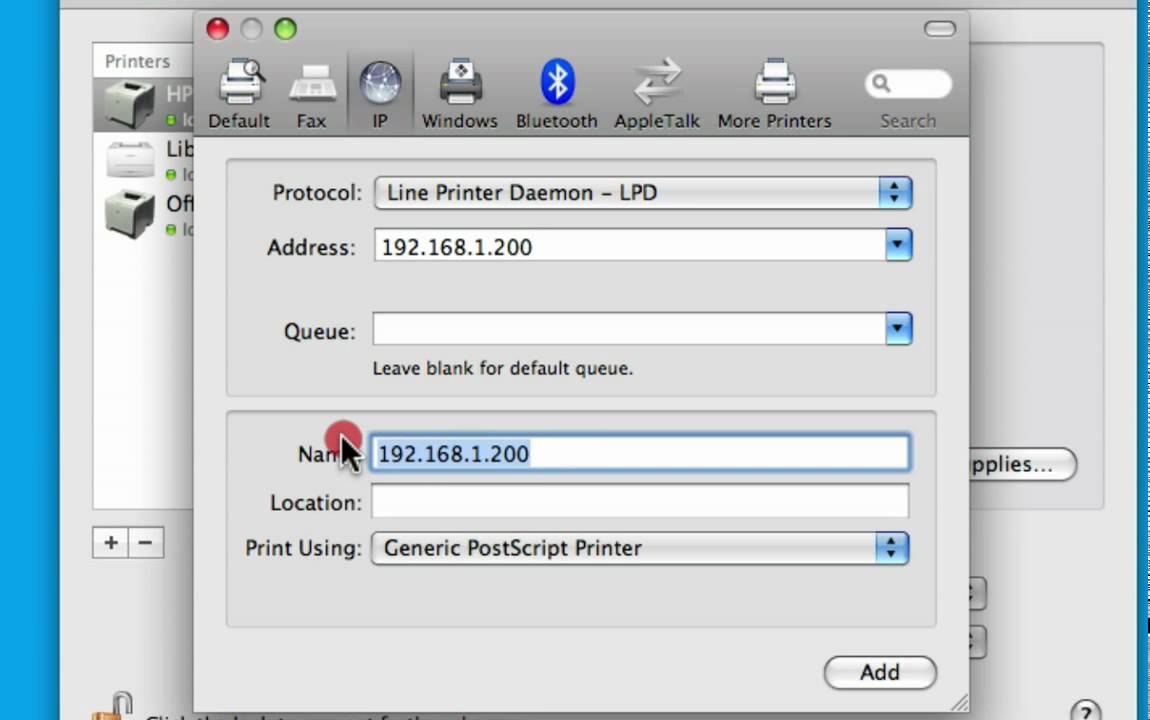 App windows printer by ip mac
